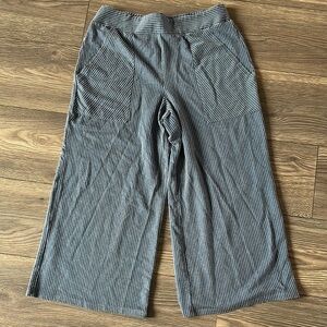 Blue and White Wide Leg Pants with Elastic Waistband